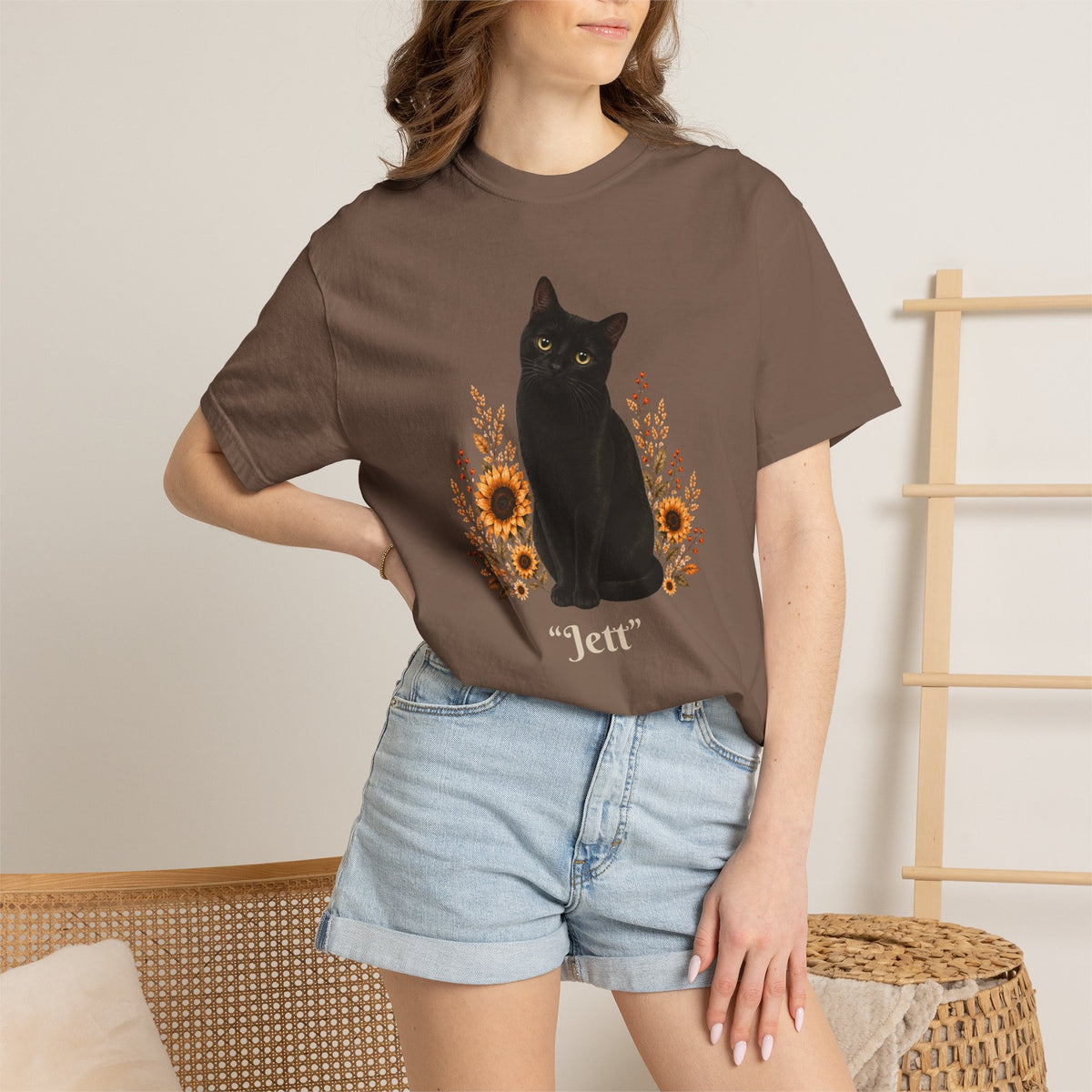 Personalized Black Cat  Sunflower Comfort Colors® T-Shirt