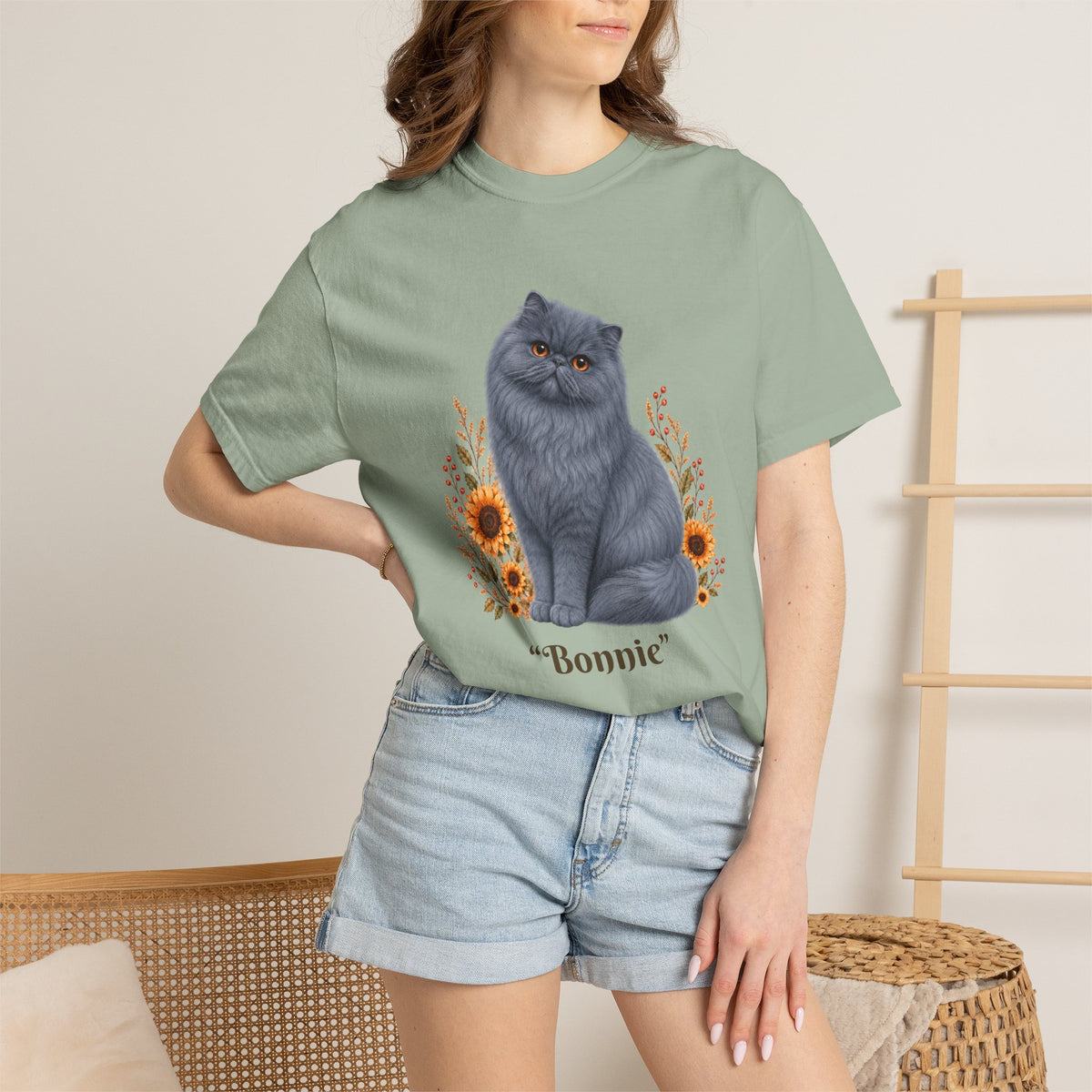 Personalized Blue Persian Cat Sunflower Comfort Colors® T-Shirt
