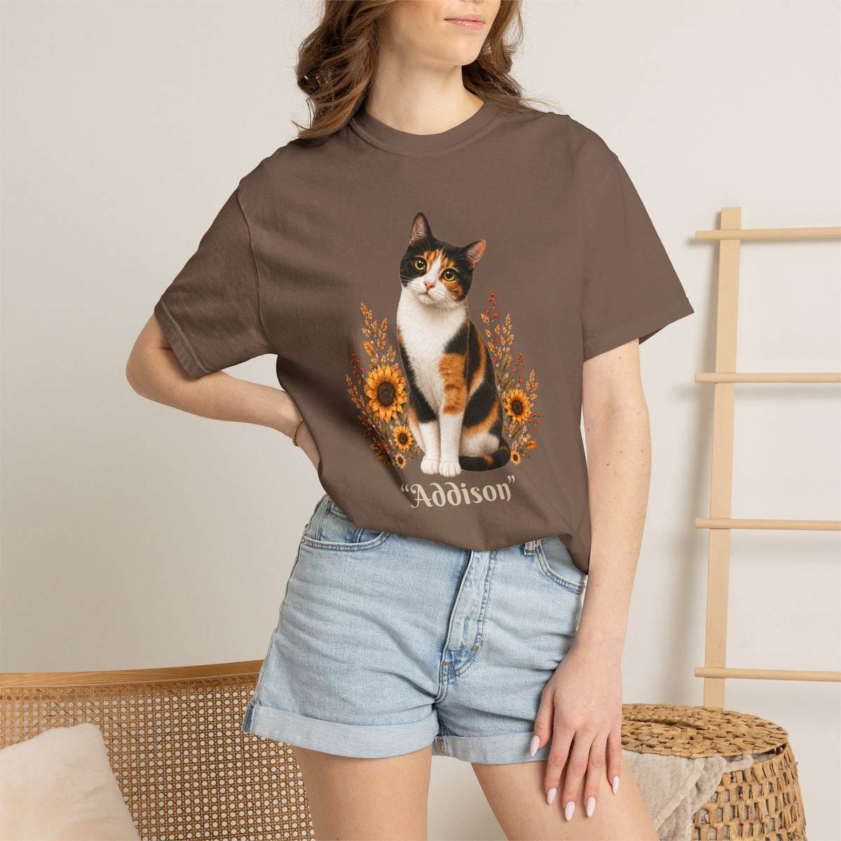 Personalized Calico Cat Sunflower Comfort Colors® T-Shirt