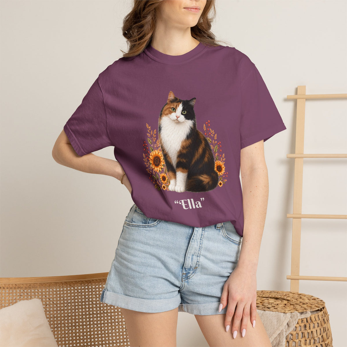 Personalized Calico Cat Sunflower Comfort Colors® T-Shirt