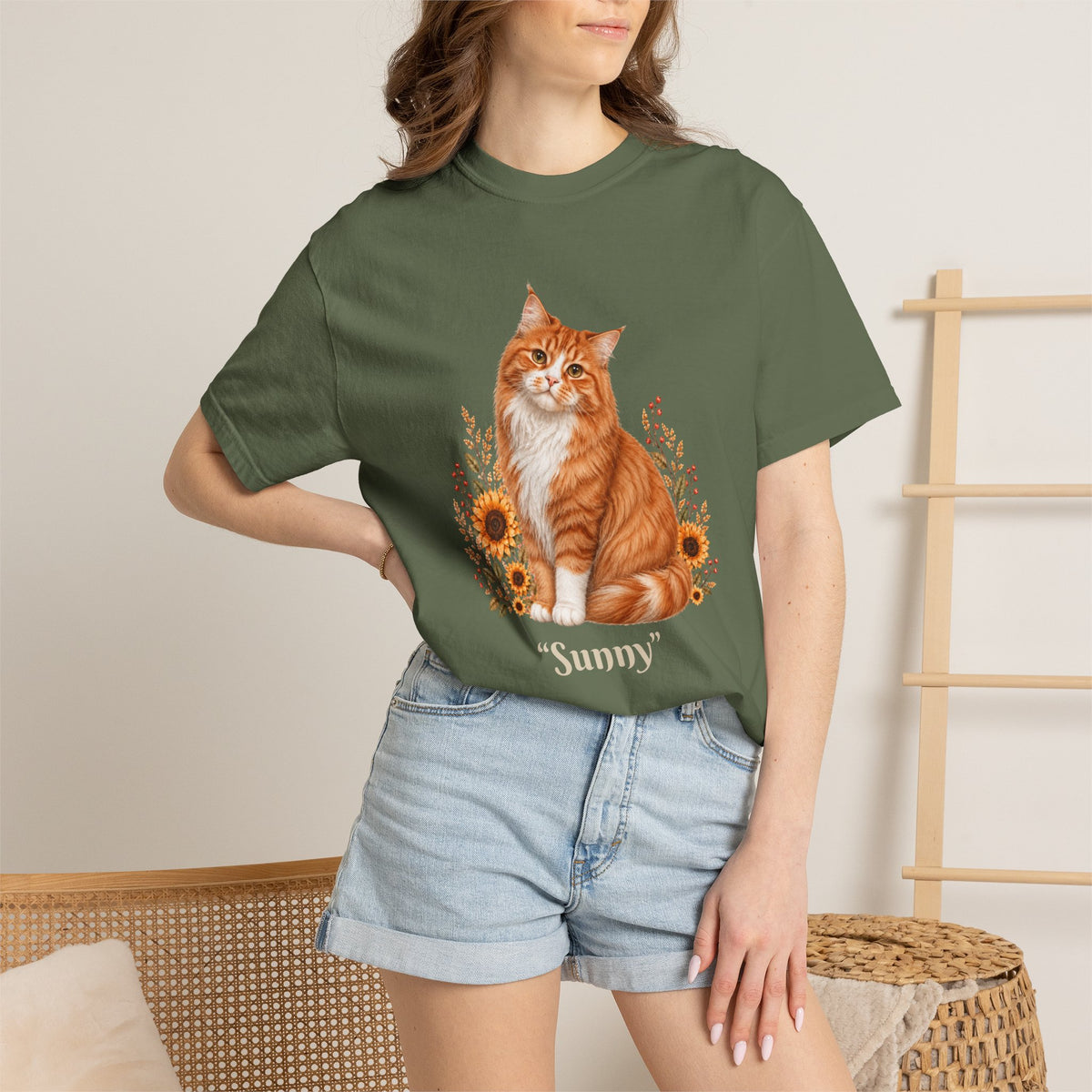 Personalized Maine Coon Cat Sunflower Comfort Colors® T-Shirt
