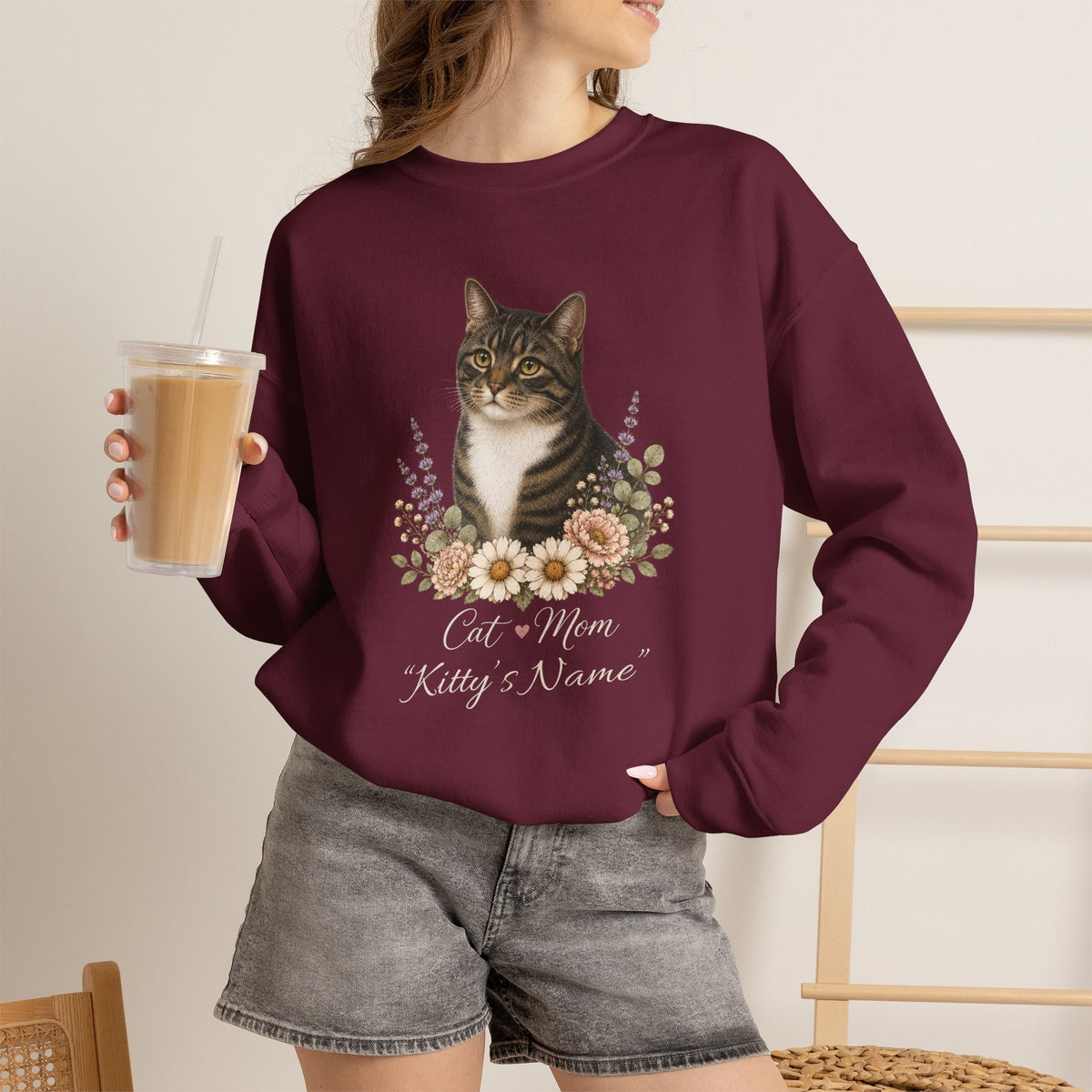 Personalized Brown Tabby Cat Mom Gildan® Sweatshirt