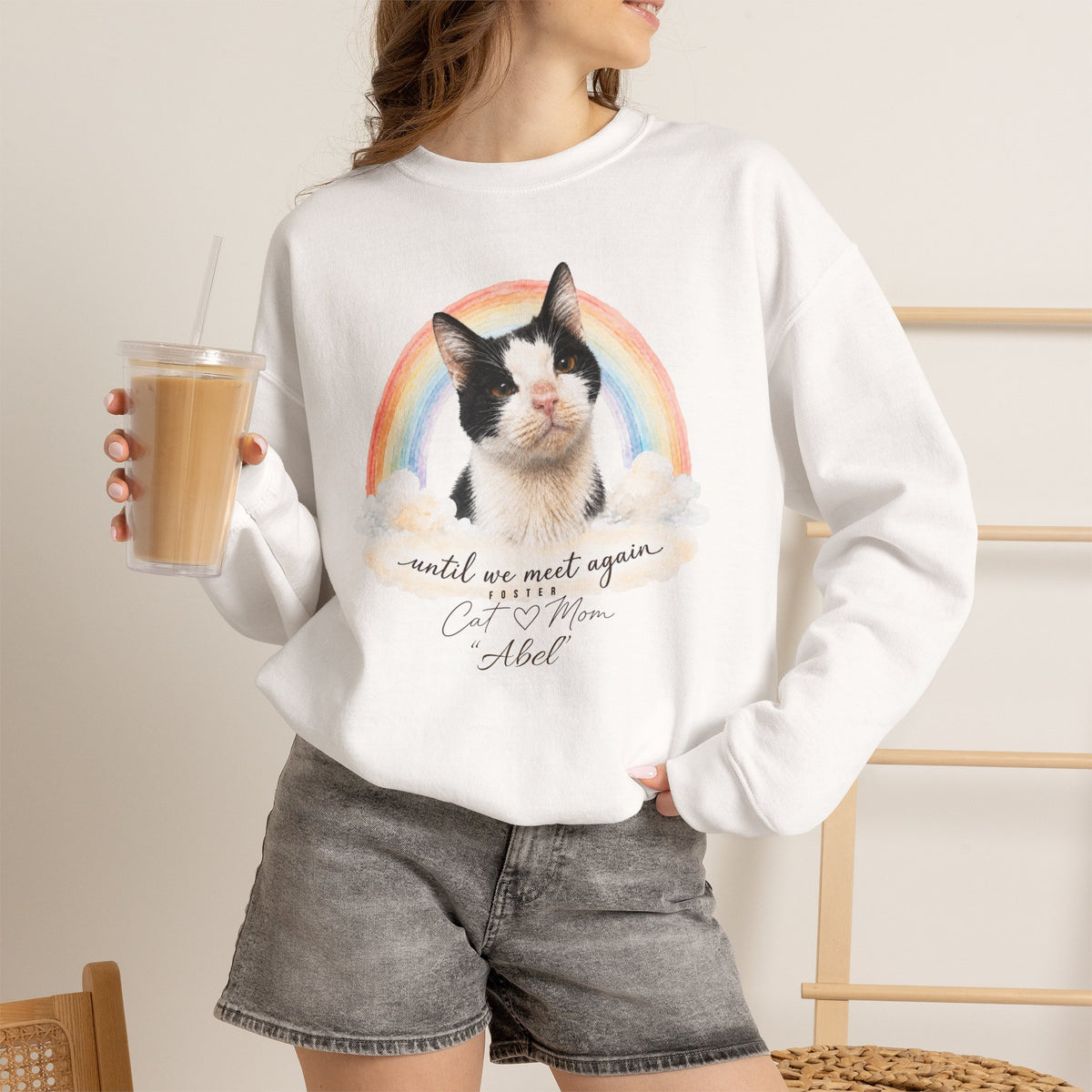 Personalized Rainbow Memorial Foster Cat Mom Gildan® Sweatshirt