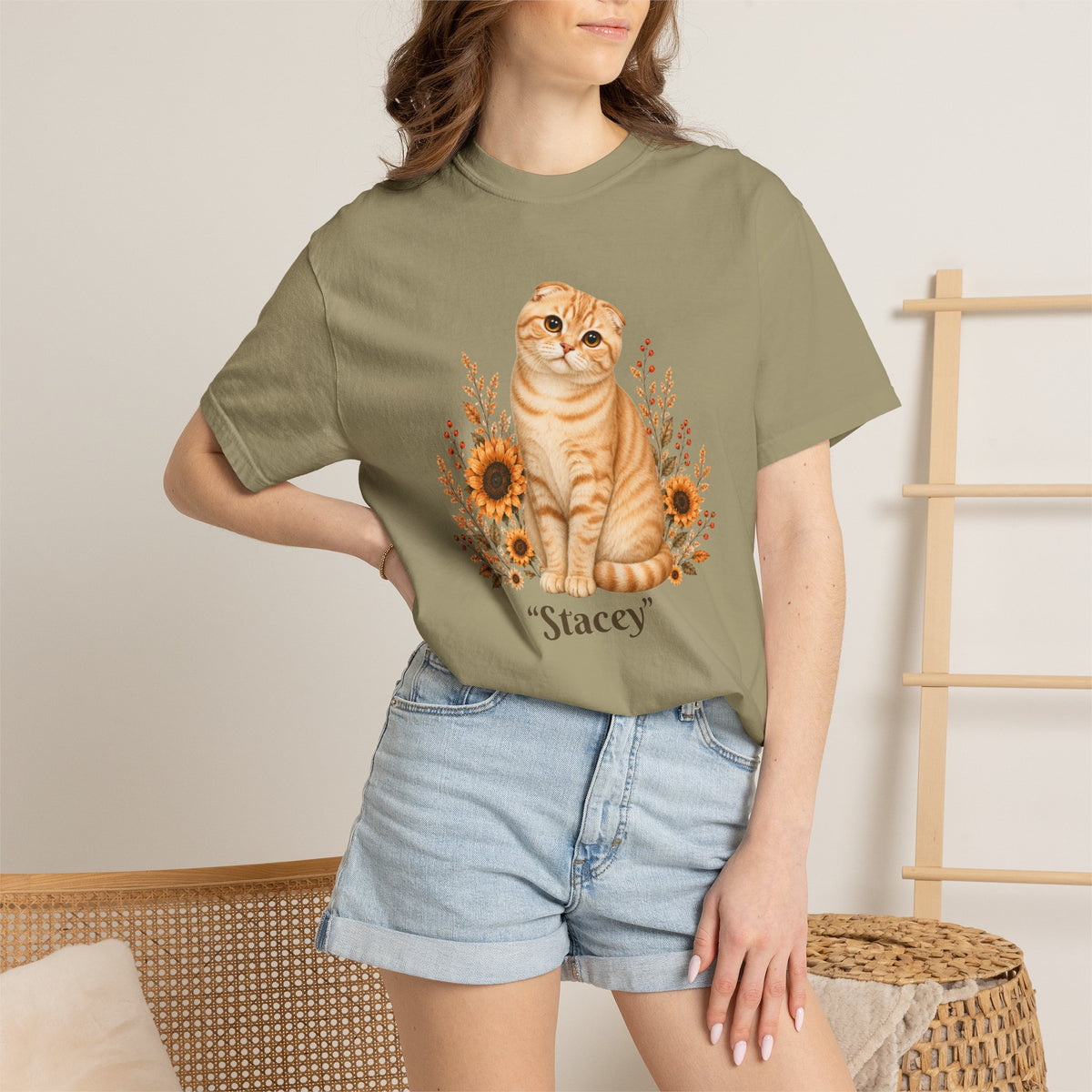 Personalized Scottish Fold Cat Sunflower Comfort Colors® T-Shirt
