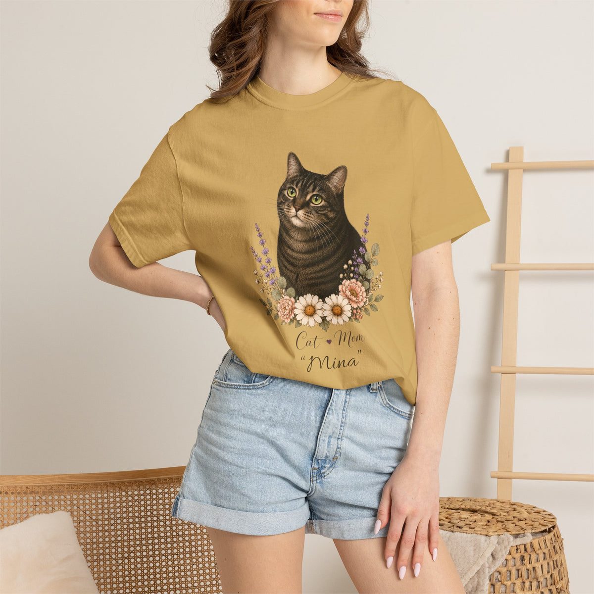 Personalized Black Tabby Cat Mom Comfort Colors® T-Shirt