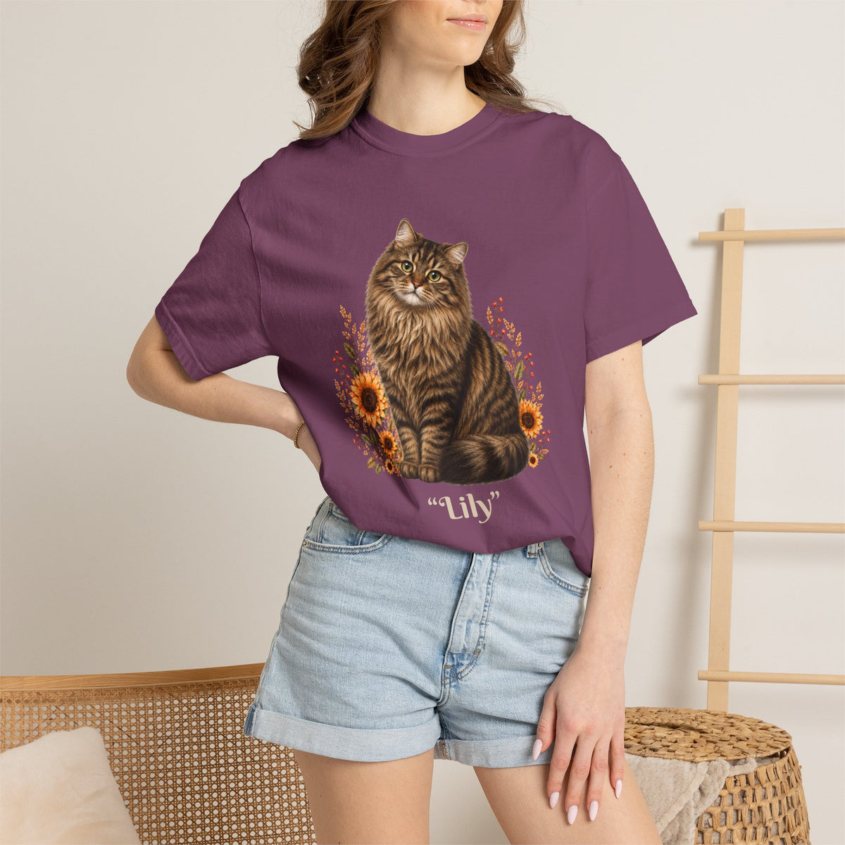 Personalized Siberian Tabby Cat  Sunflower Comfort Colors® T-Shirt