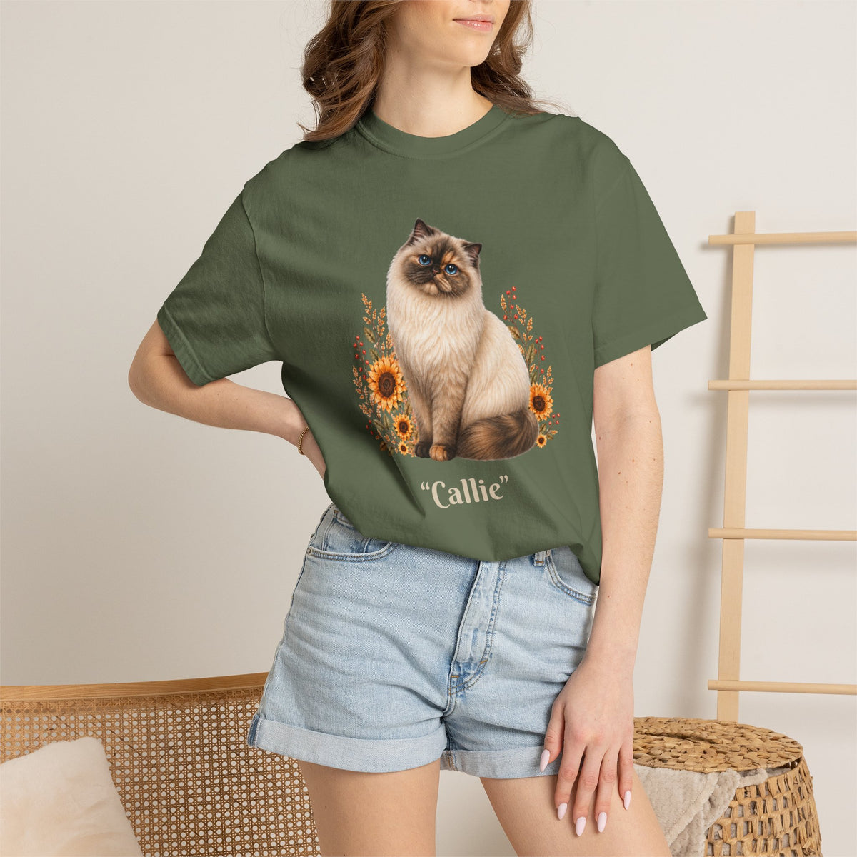 Personalized Seal Point Himalayan Cat Sunflower Comfort Colors® T-Shirt
