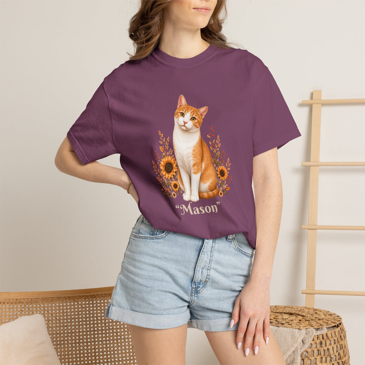 Personalized Orange Cat Sunflower Comfort Colors® T-Shirt