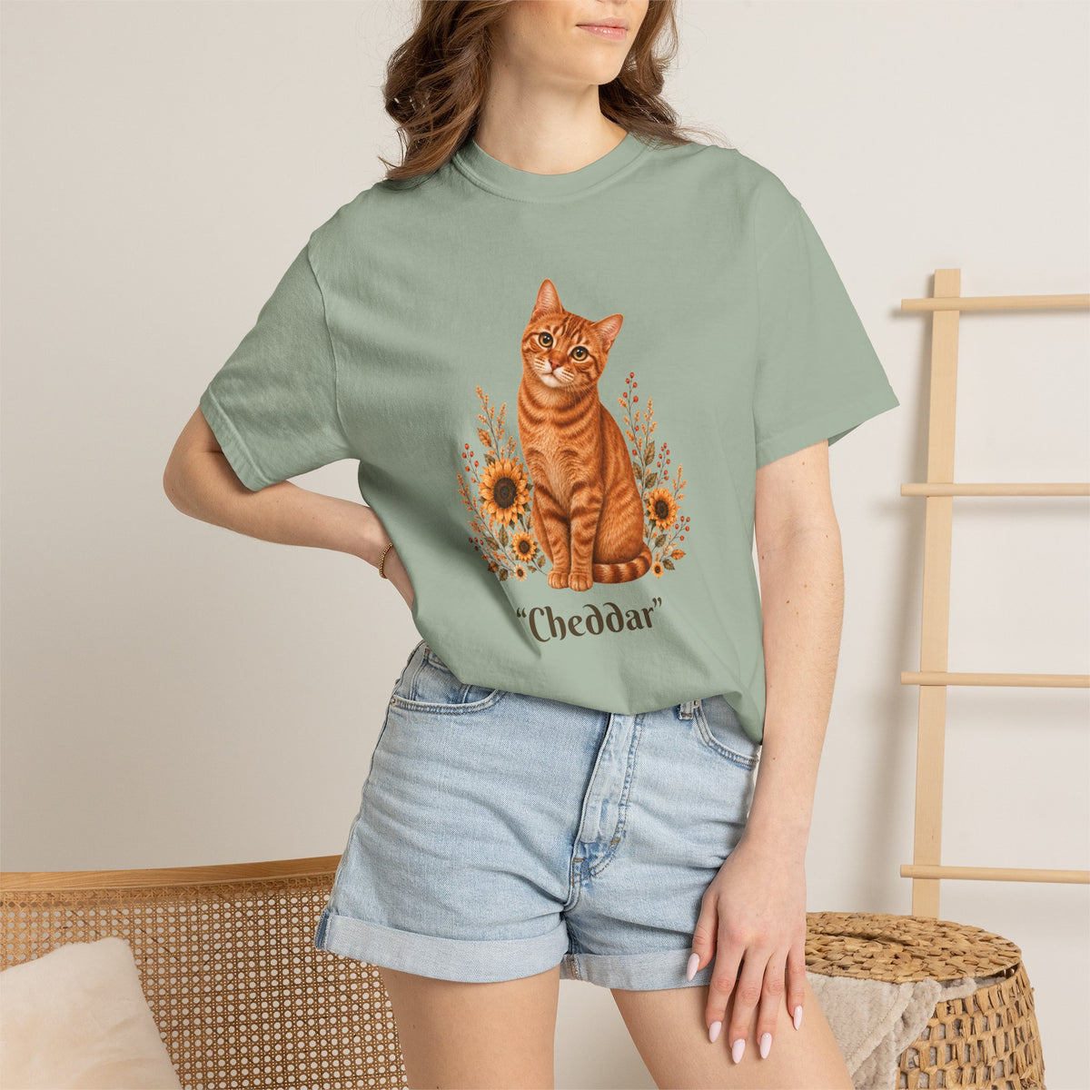 Personalized Orange Cat Sunflower Comfort Colors® T-Shirt