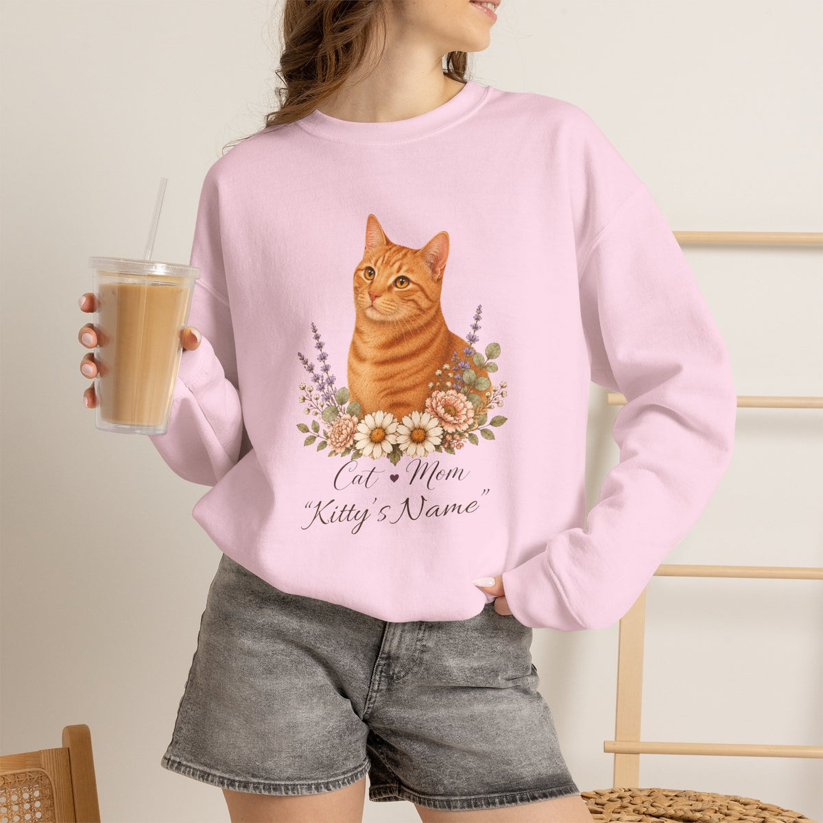 Personalized Orange Tabby Cat Mom Gildan® Sweatshirt
