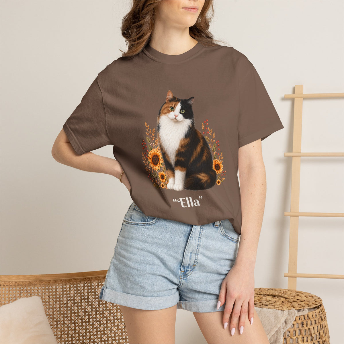 Personalized Calico Cat Sunflower Comfort Colors® T-Shirt