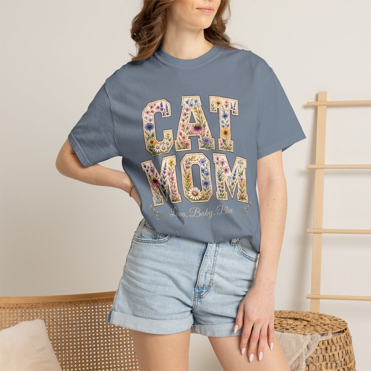 Personalized Collegiate Cat Mom Comfort Colors® T-Shirt