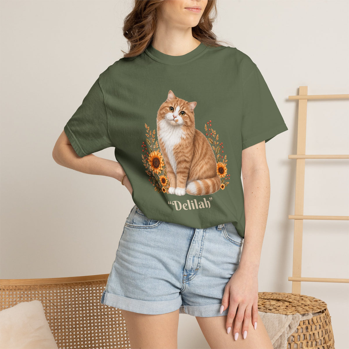 Personalized Orange Cat Sunflower Comfort Colors® T-Shirt