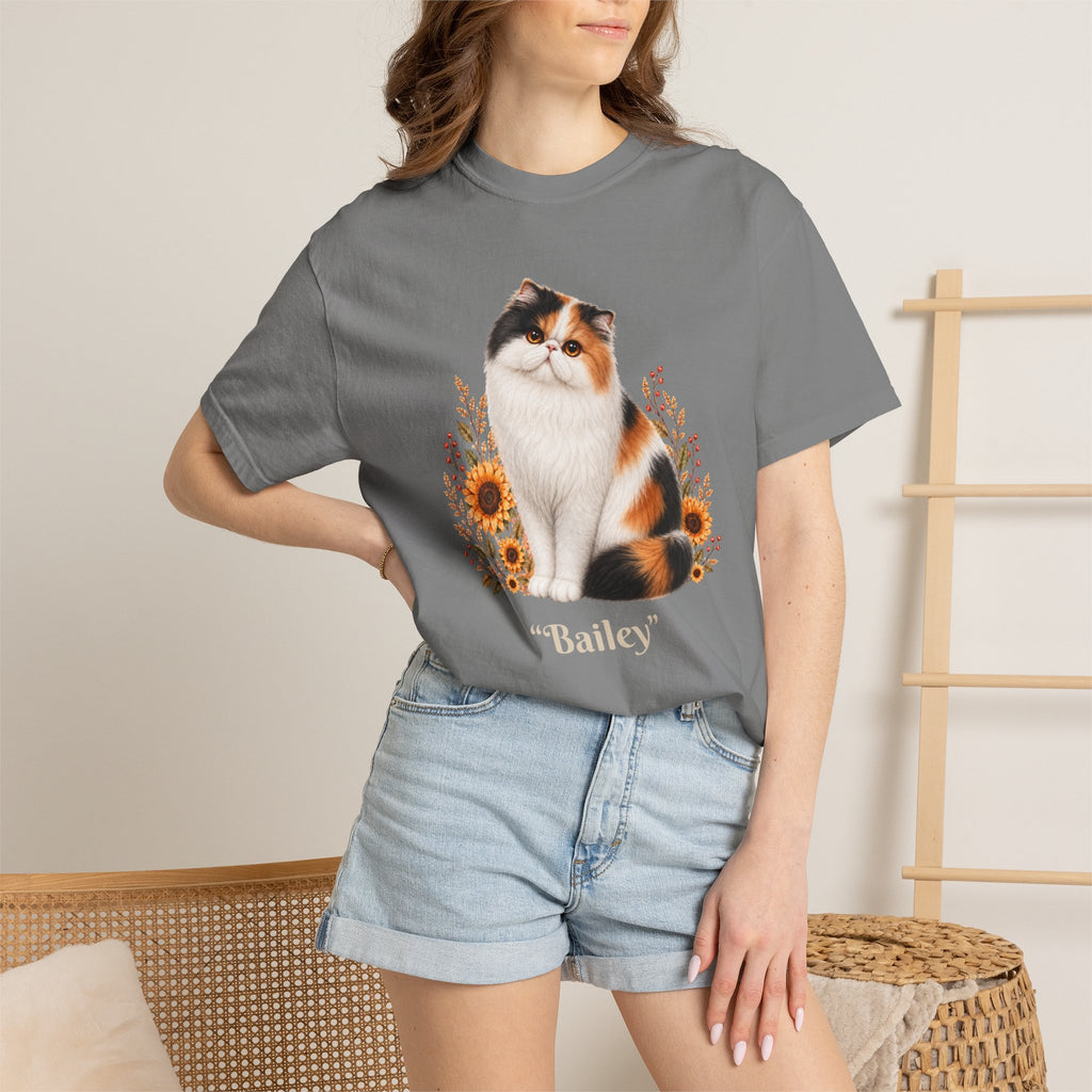 Personalized Calico Persian Cat Sunflower Comfort Colors® T-Shirt