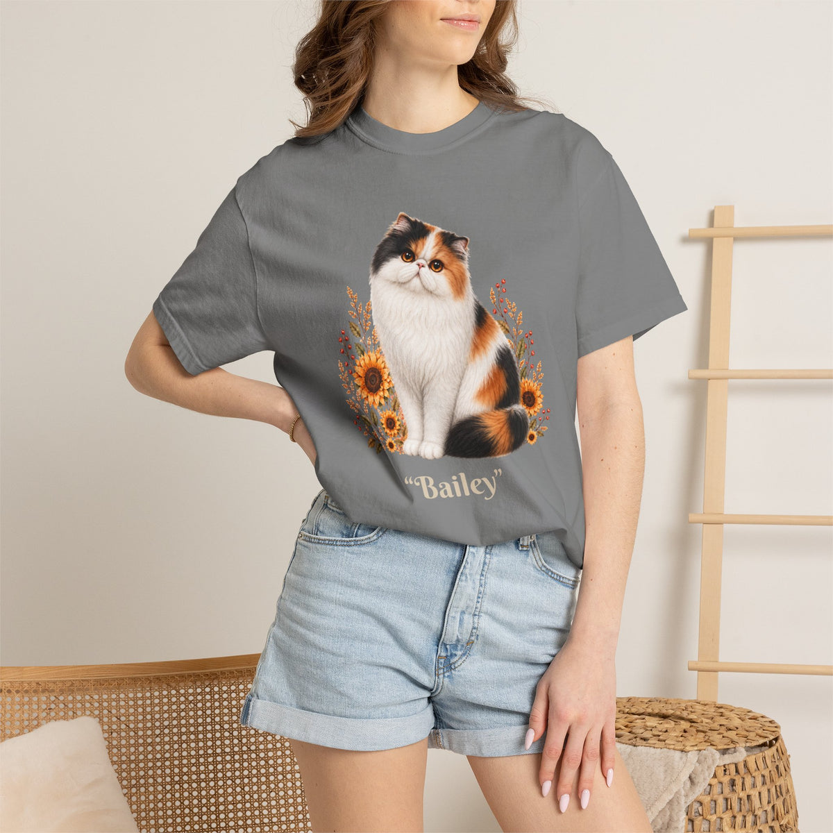 Personalized Calico Persian Cat Sunflower Comfort Colors® T-Shirt