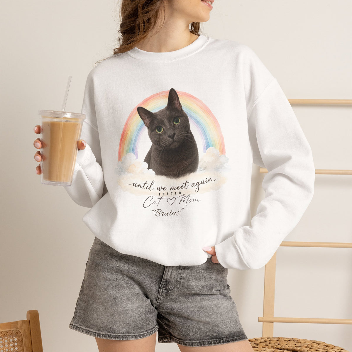 Personalized Rainbow Memorial Foster Cat Mom Gildan® Sweatshirt
