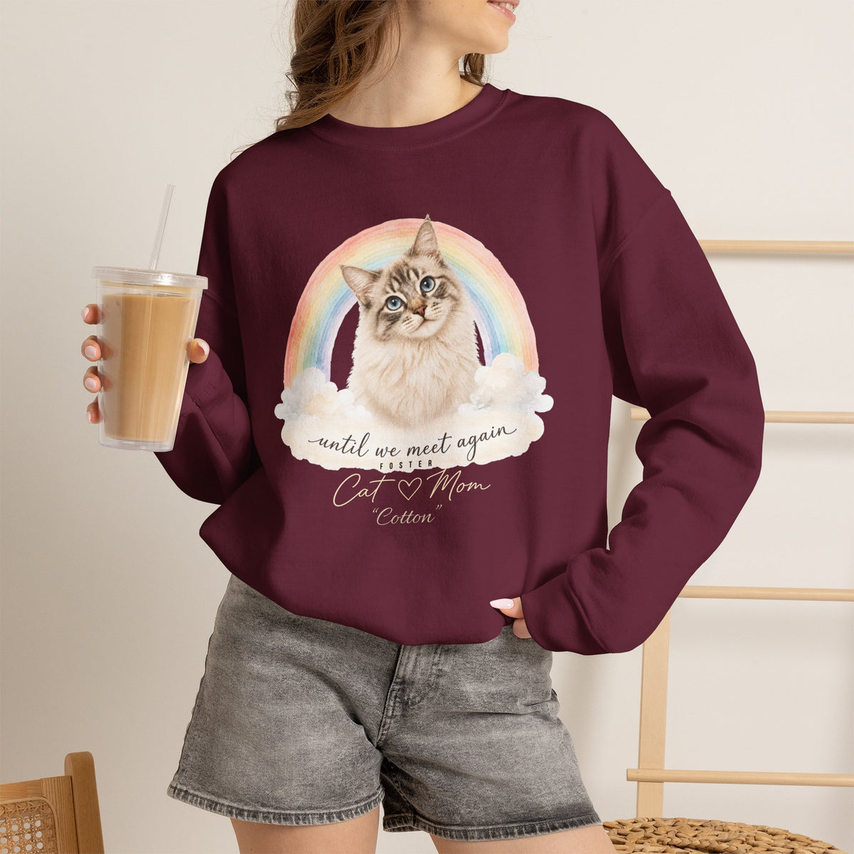 Personalized Rainbow Memorial Foster Cat Mom Gildan® Sweatshirt
