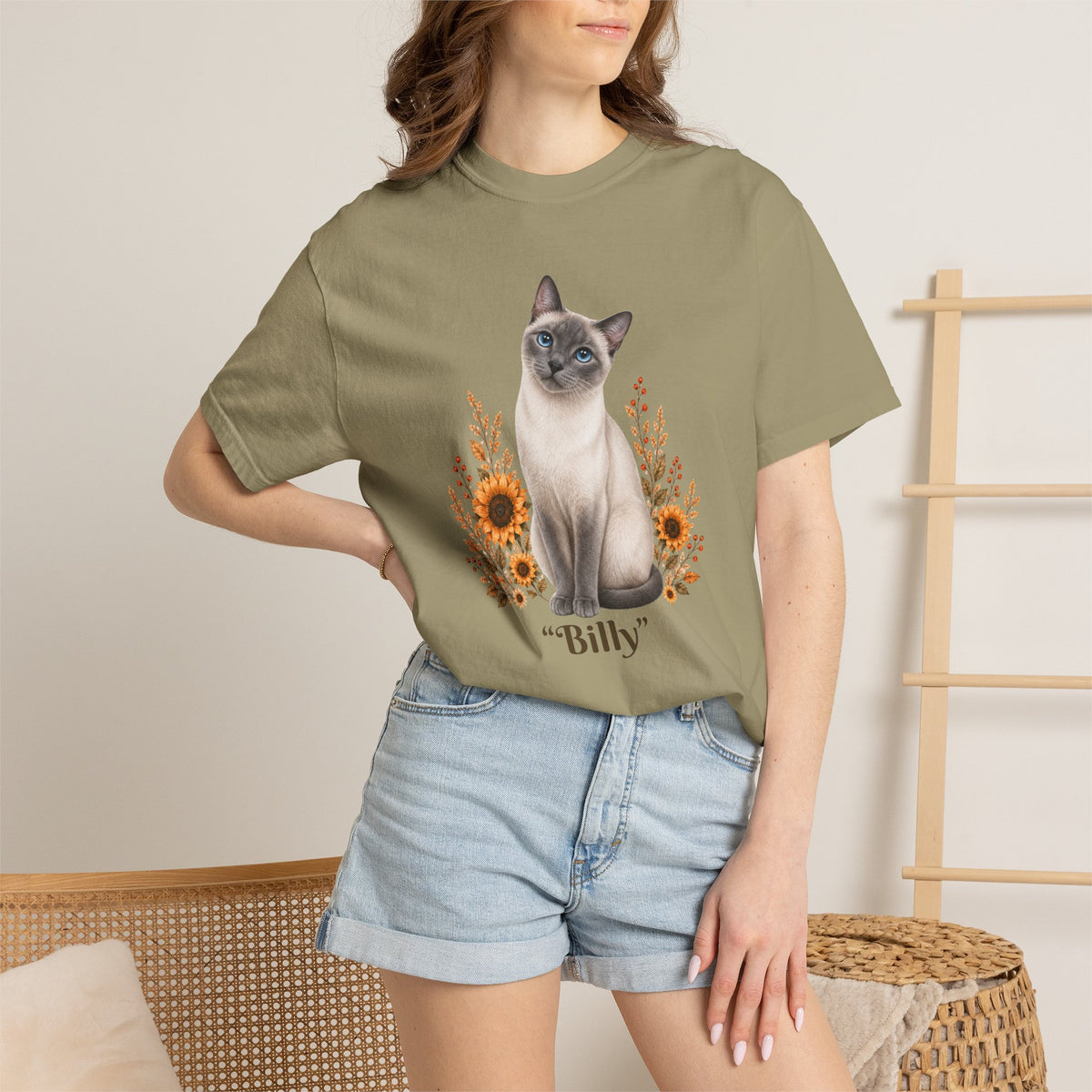 Personalized Siamese Cat Sunflower Comfort Colors® T-Shirt