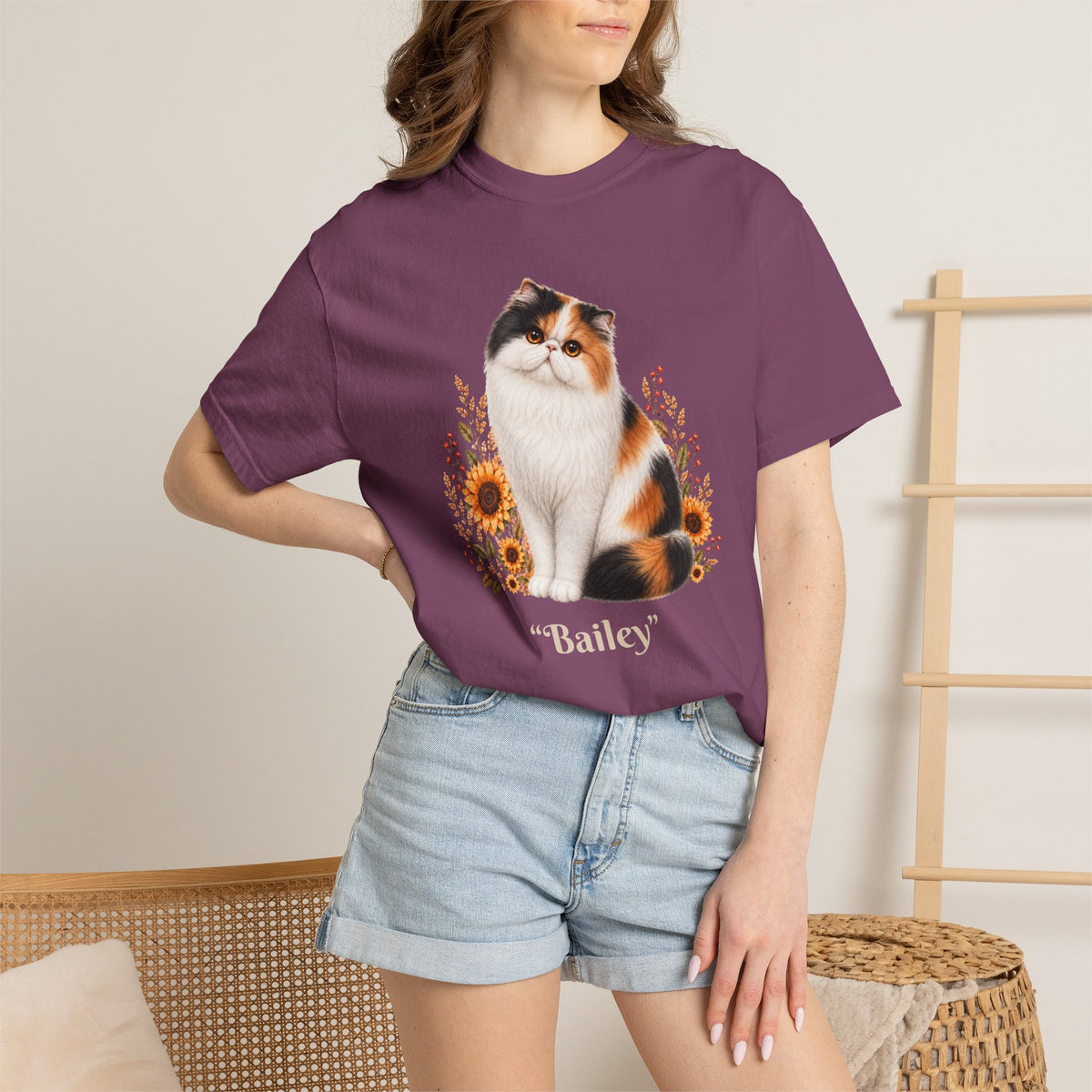 Personalized Calico Persian Cat Sunflower Comfort Colors® T-Shirt