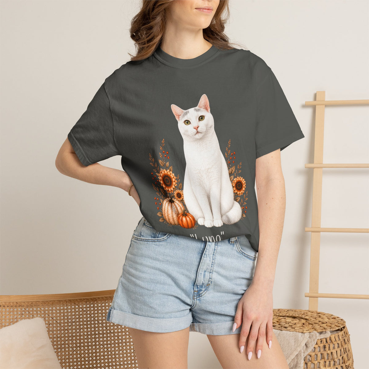 Personalized White Cat Sunflower Comfort Colors® T-Shirt