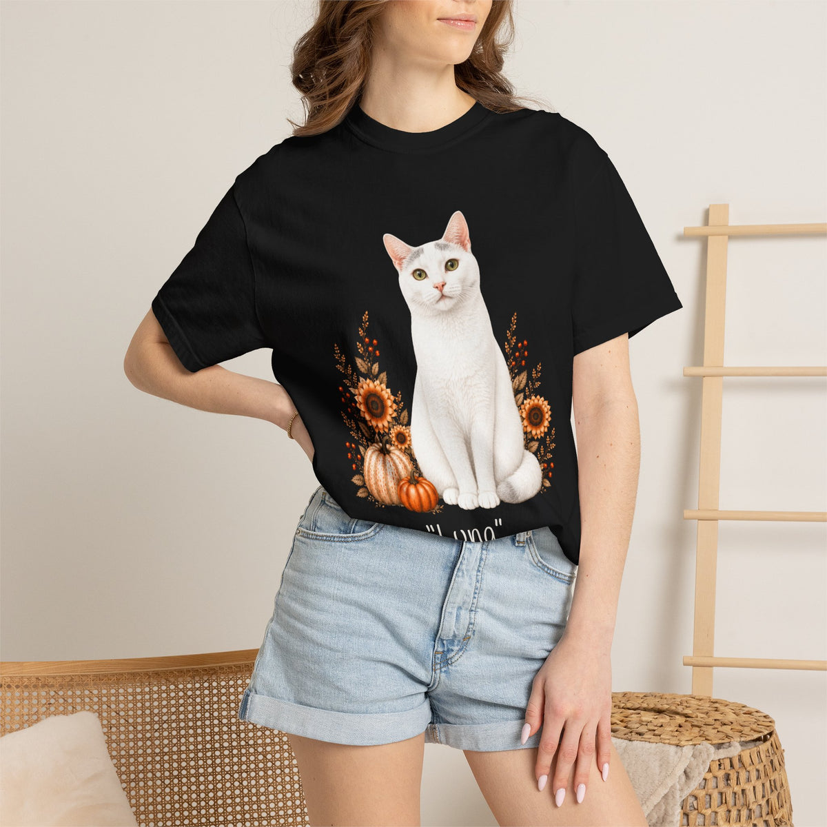 Personalized White Cat Sunflower Comfort Colors® T-Shirt