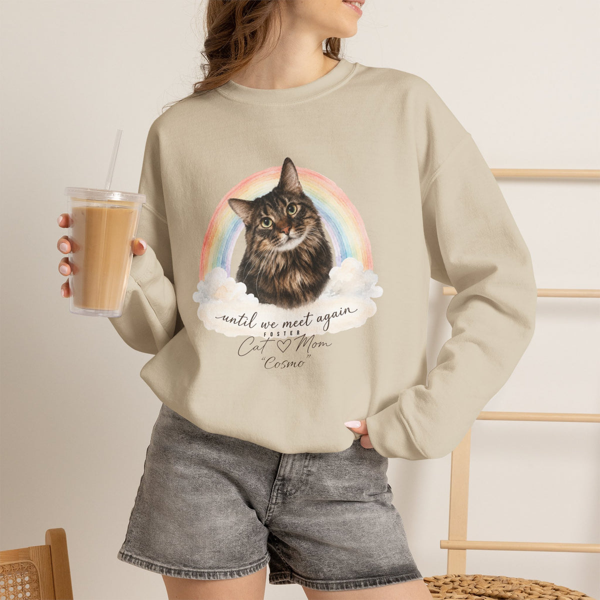 Personalized Rainbow Memorial Foster Cat Mom Gildan® Sweatshirt
