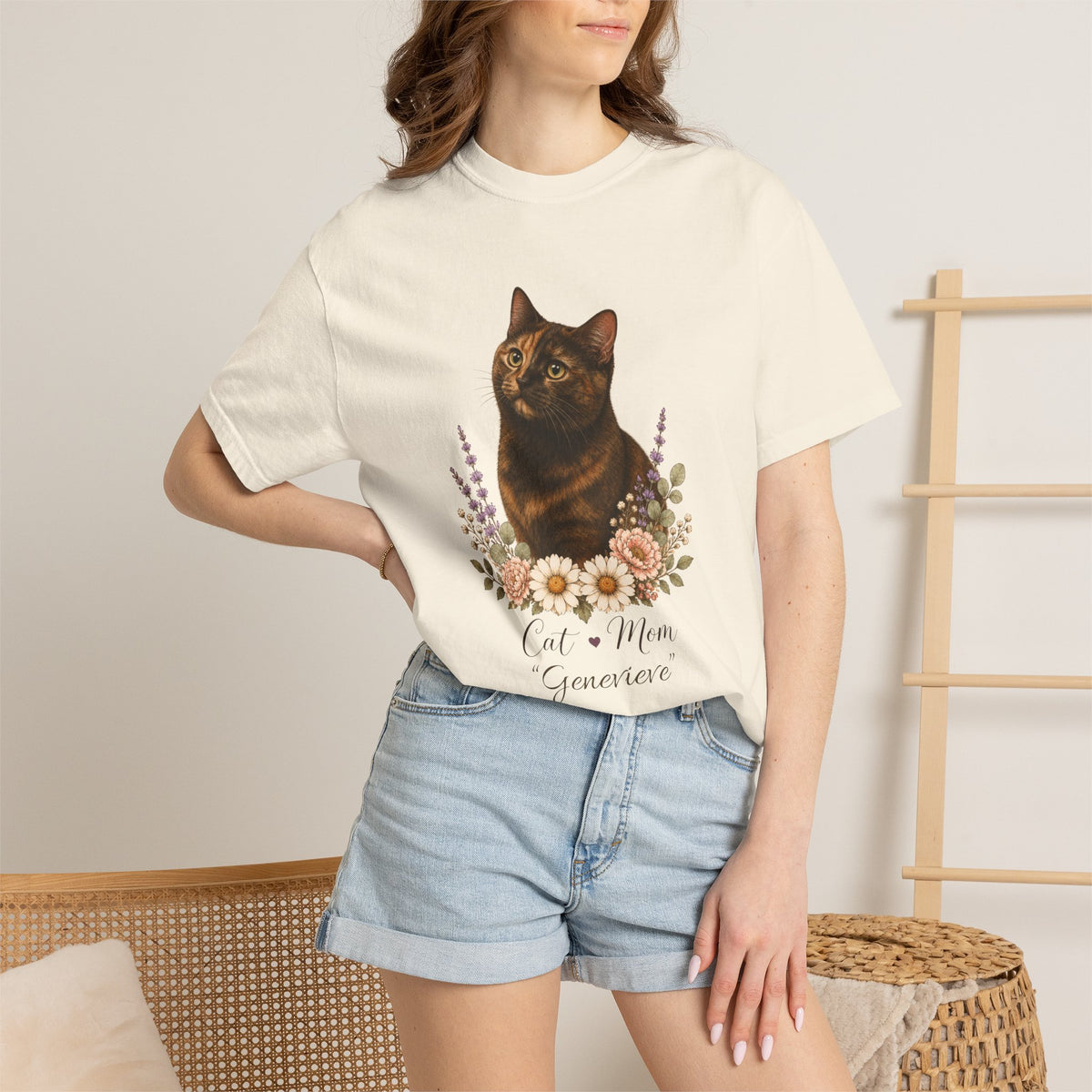 Personalized Tortoiseshell Cat Mom Comfort Colors® T-Shirt