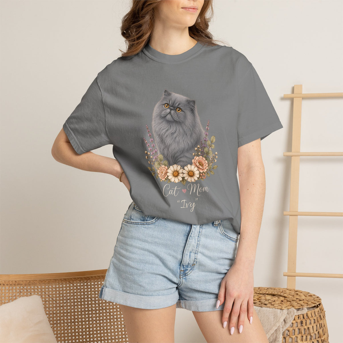 Personalized Blue Gray Persian Cat Mom Comfort Colors® T-Shirt