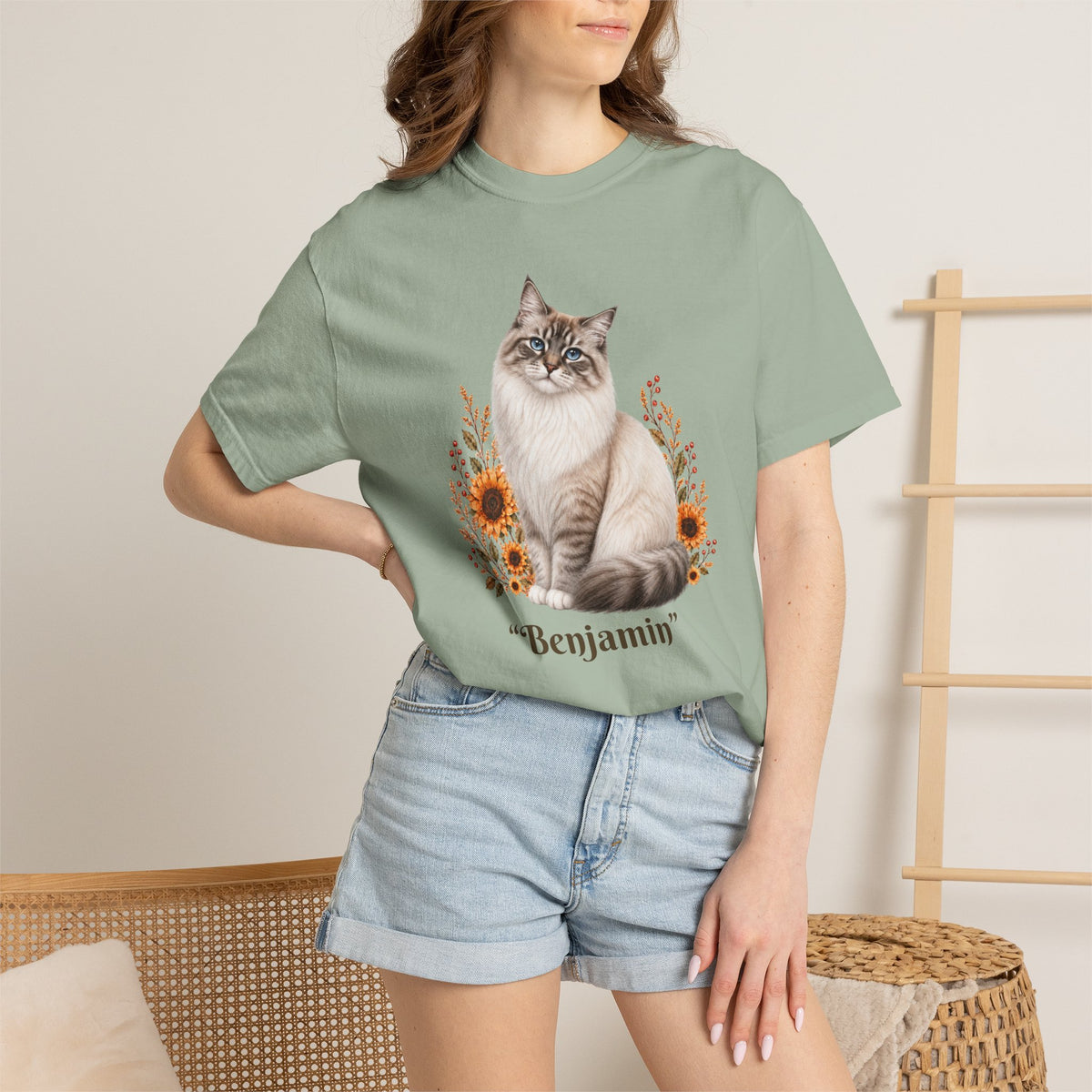 Personalized Ragdoll Cat Sunflower Comfort Colors® T-Shirt