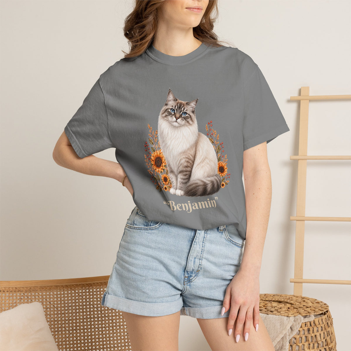 Personalized Ragdoll Cat Sunflower Comfort Colors® T-Shirt