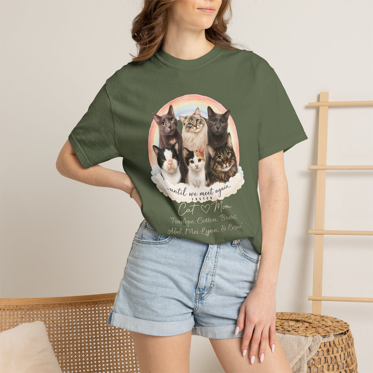 Personalized Rainbow Memorial Foster Cat Mom Comfort Colors® T-Shirt