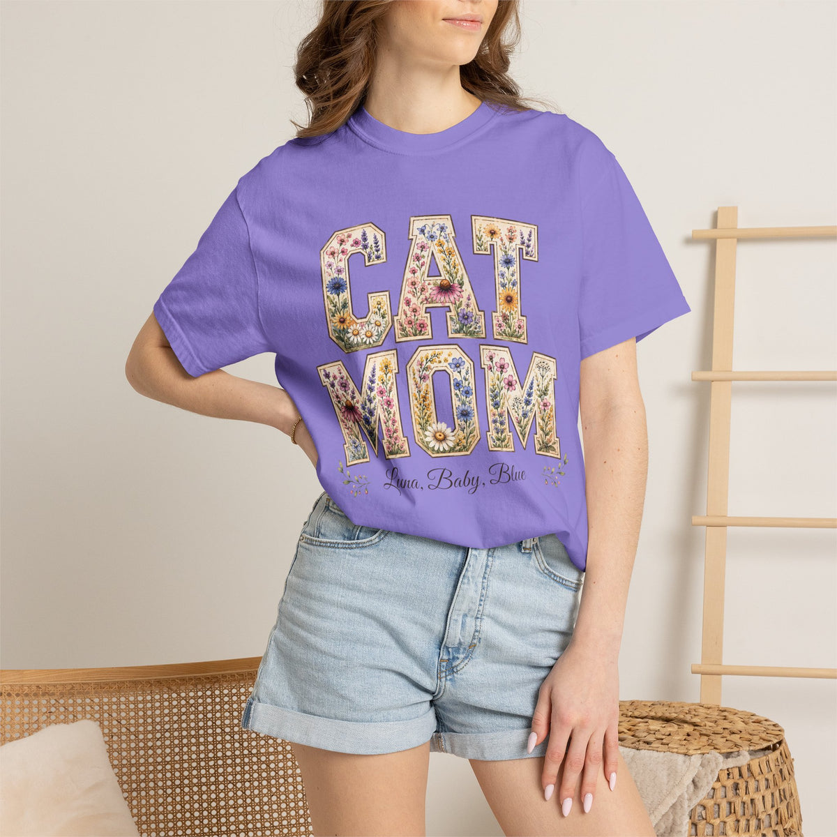 Personalized Collegiate Cat Mom Comfort Colors® T-Shirt