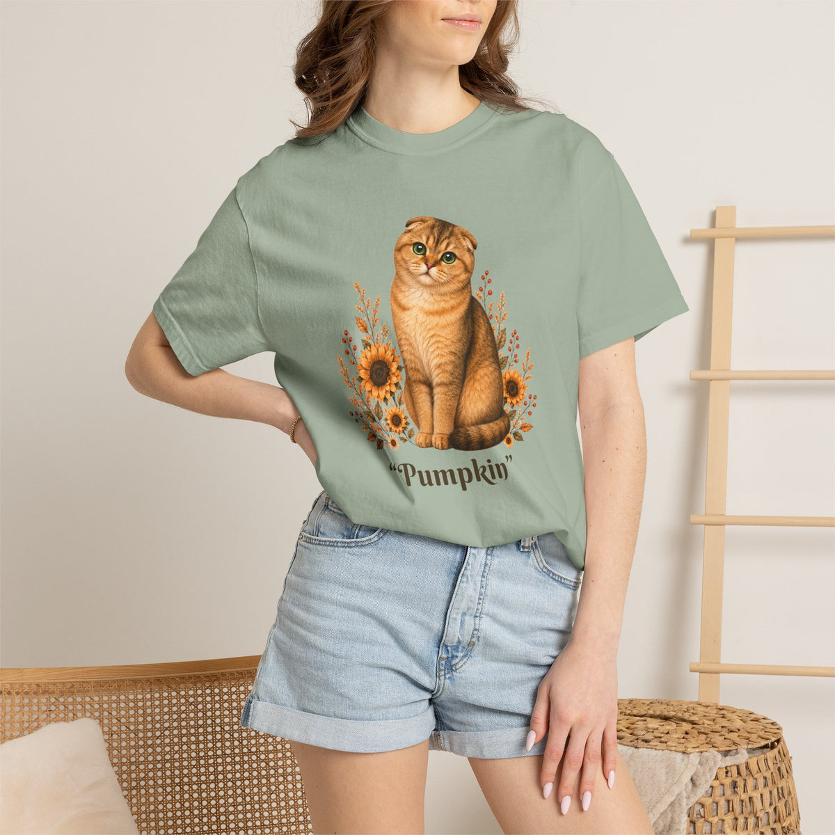 Personalized Scottish Fold Cat Sunflower Comfort Colors® T-Shirt