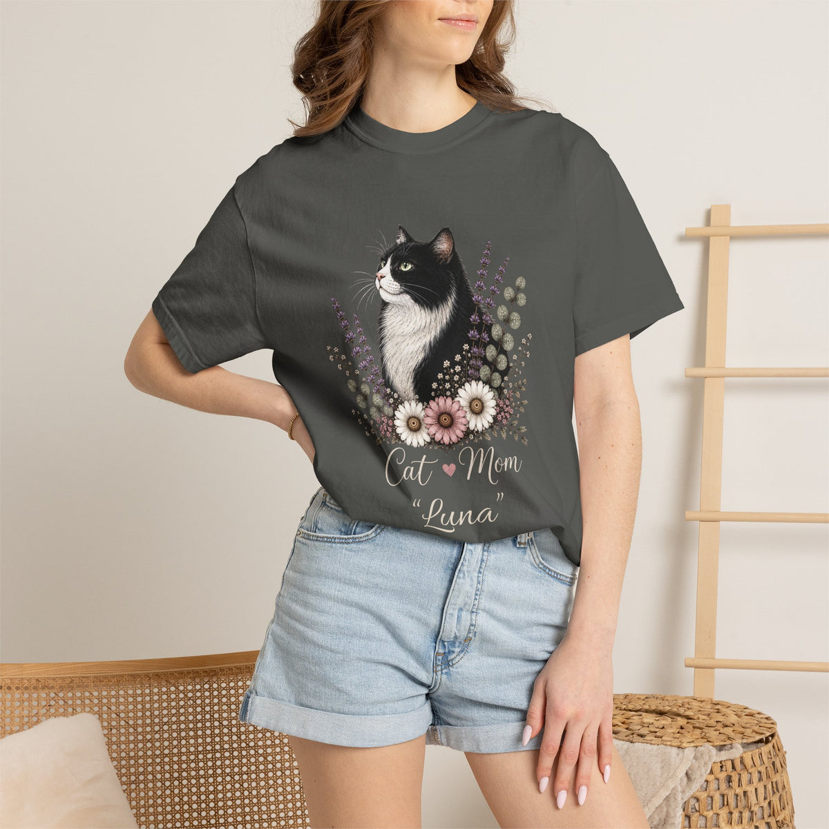Personalized Tuxedo Cat Mom Comfort Colors® T-Shirt