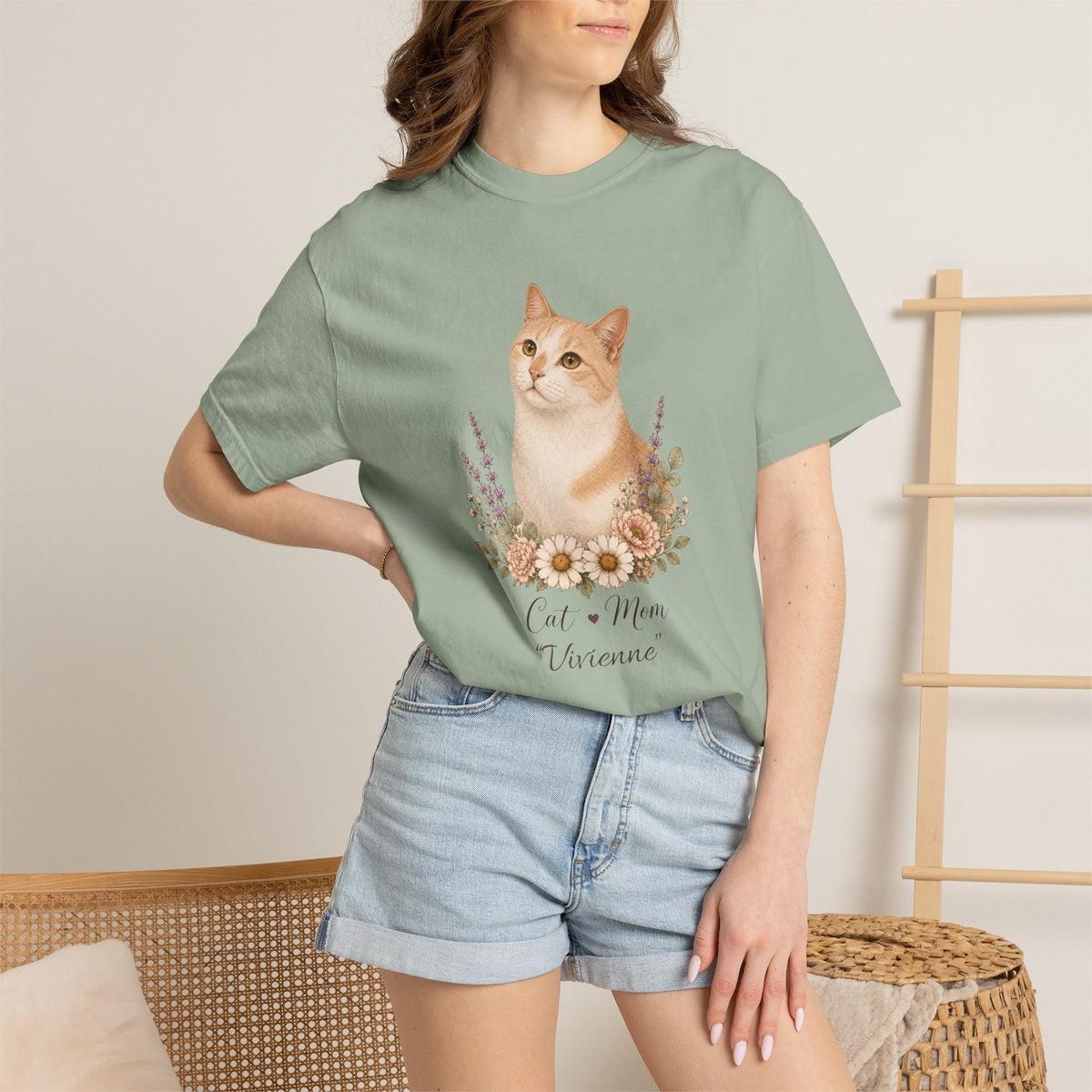 Personalized Cream Tabby Cat Mom Comfort Colors® T-Shirt