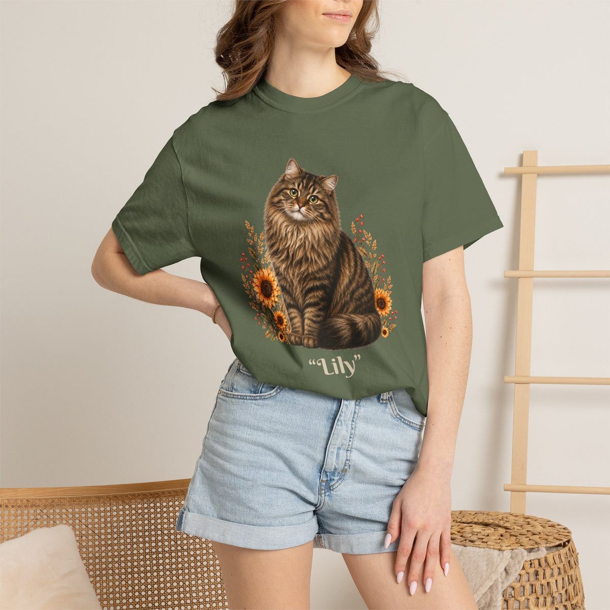 Personalized Siberian Tabby Cat  Sunflower Comfort Colors® T-Shirt