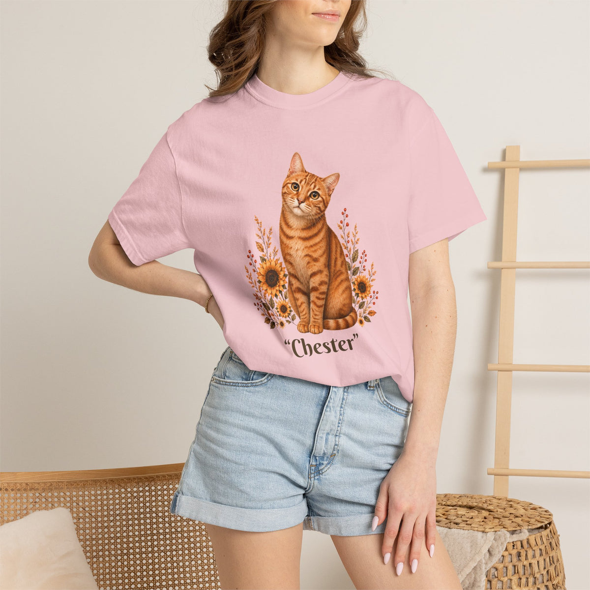 Personalized Orange Cat Sunflower Comfort Colors® T-Shirt