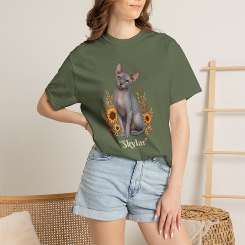 Personalized Blue Sphinx Cat Sunflower Comfort Colors® T-Shirt