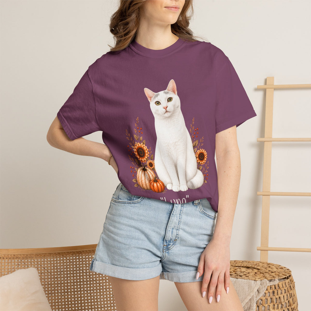 Personalized White Cat Sunflower Comfort Colors® T-Shirt