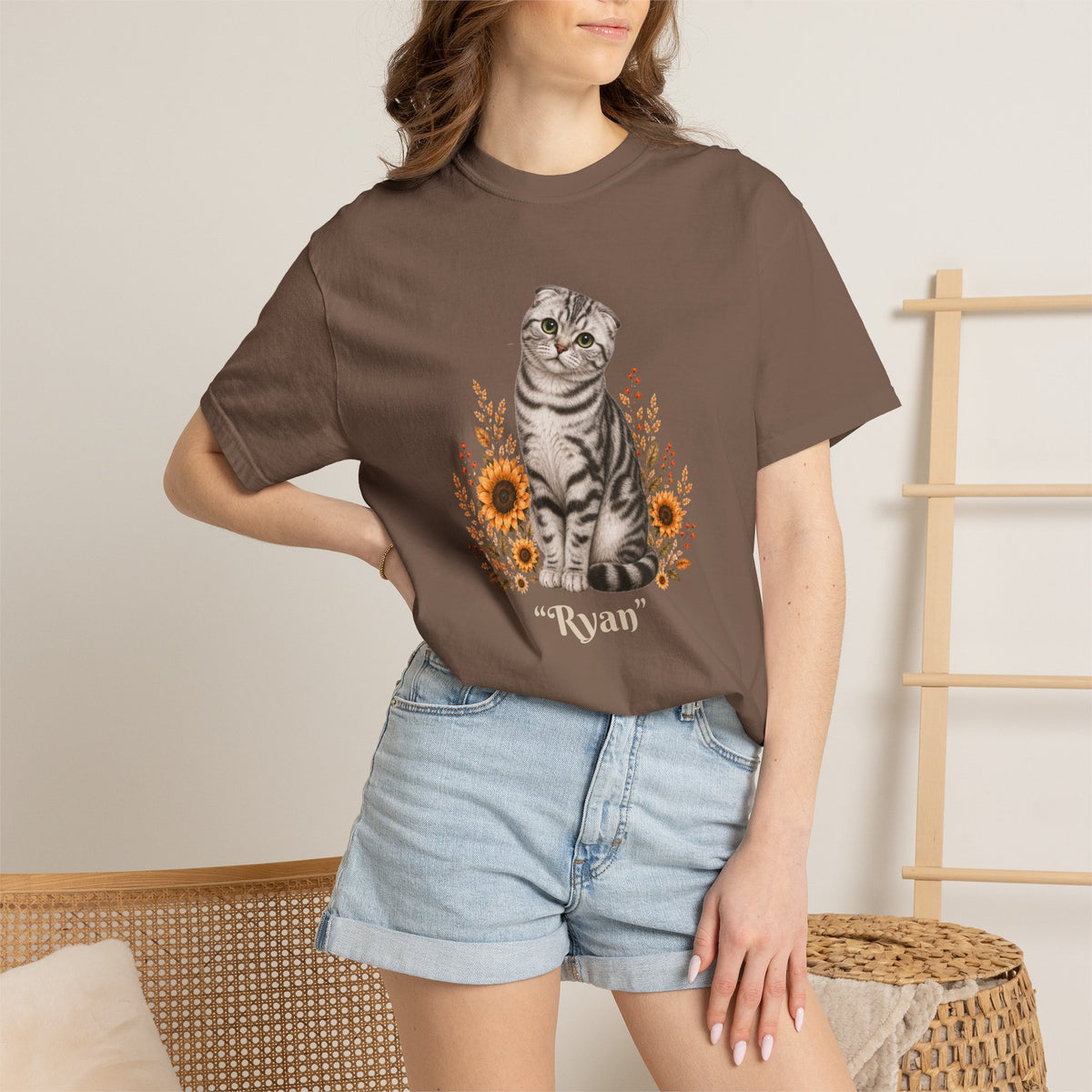 Personalized Scottish Fold Cat Sunflower Comfort Colors® T-Shirt