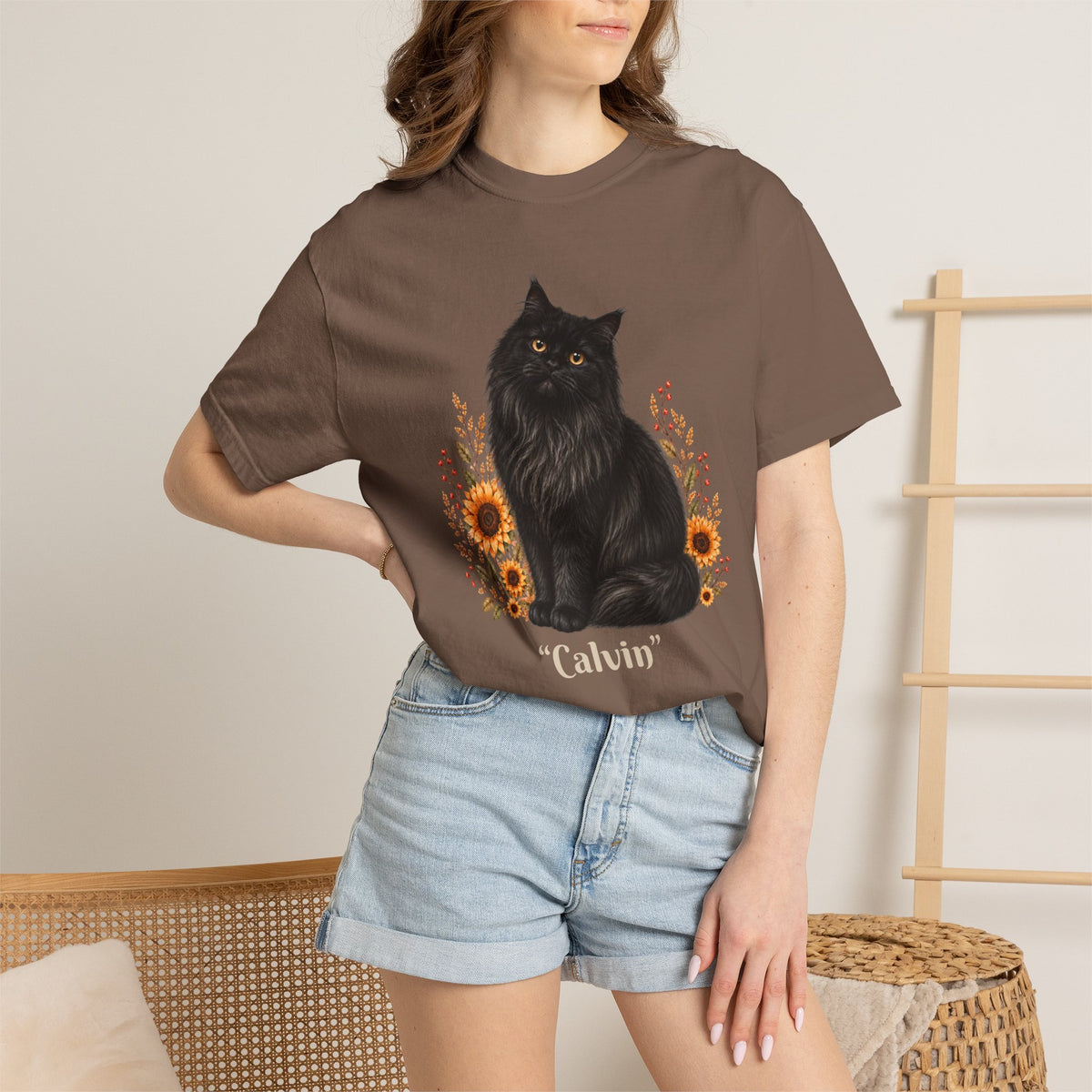 Personalized Maine Coon Cat Sunflower Comfort Colors® T-Shirt