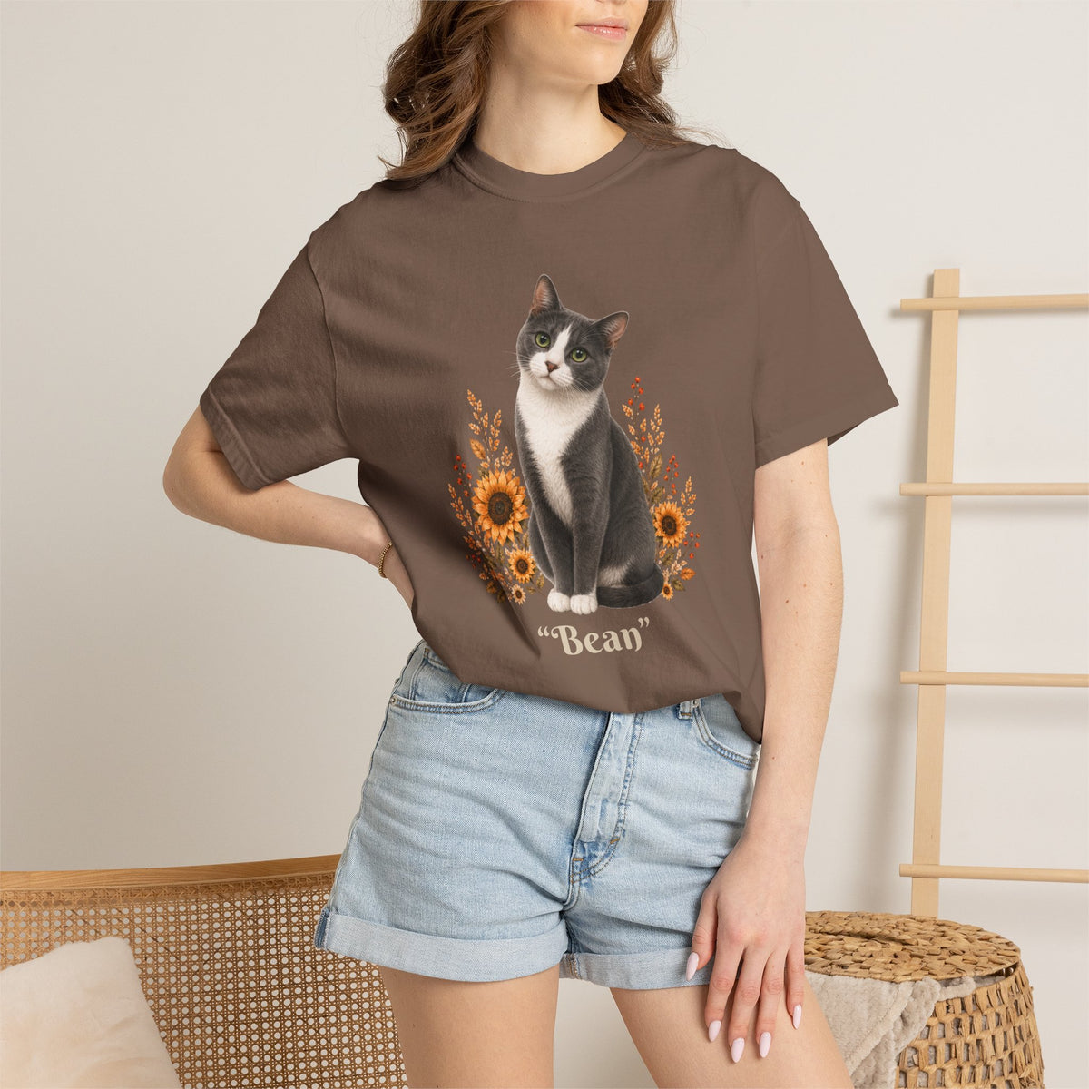 Personalized Blue Tuxedo Cat Sunflower Comfort Colors® T-Shirt