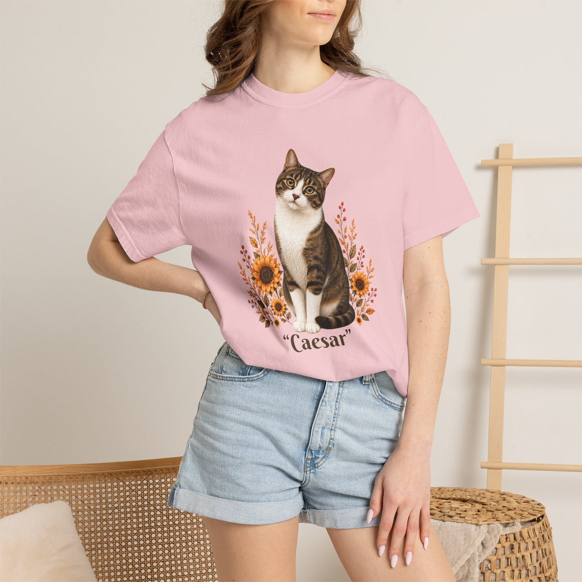 Personalized Tabby Cat Sunflower Comfort Colors® T-Shirt