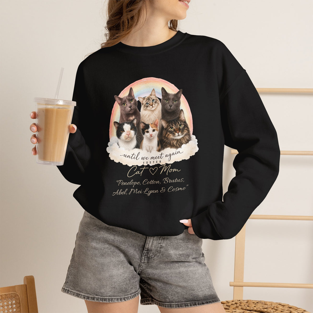Personalized Rainbow Memorial Foster Cat Mom Gildan® Sweatshirt