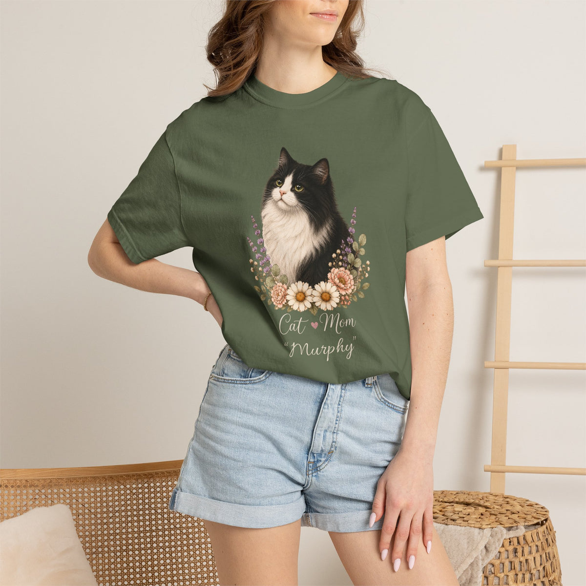 Personalized Tuxedo Cat Mom Comfort Colors® T-Shirt