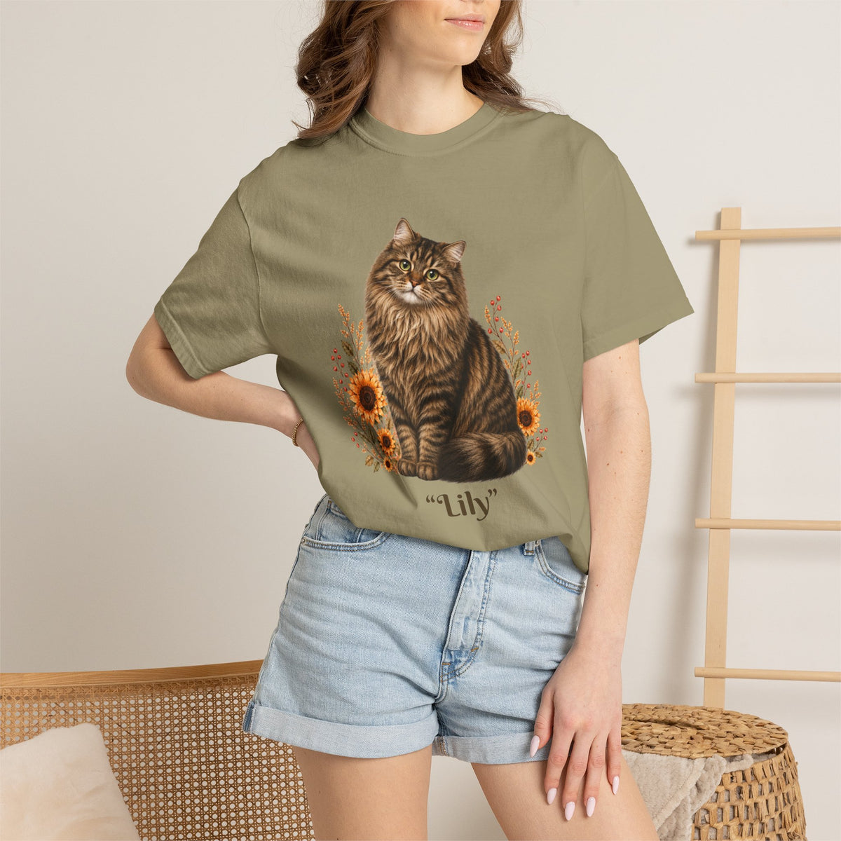 Personalized Siberian Tabby Cat  Sunflower Comfort Colors® T-Shirt