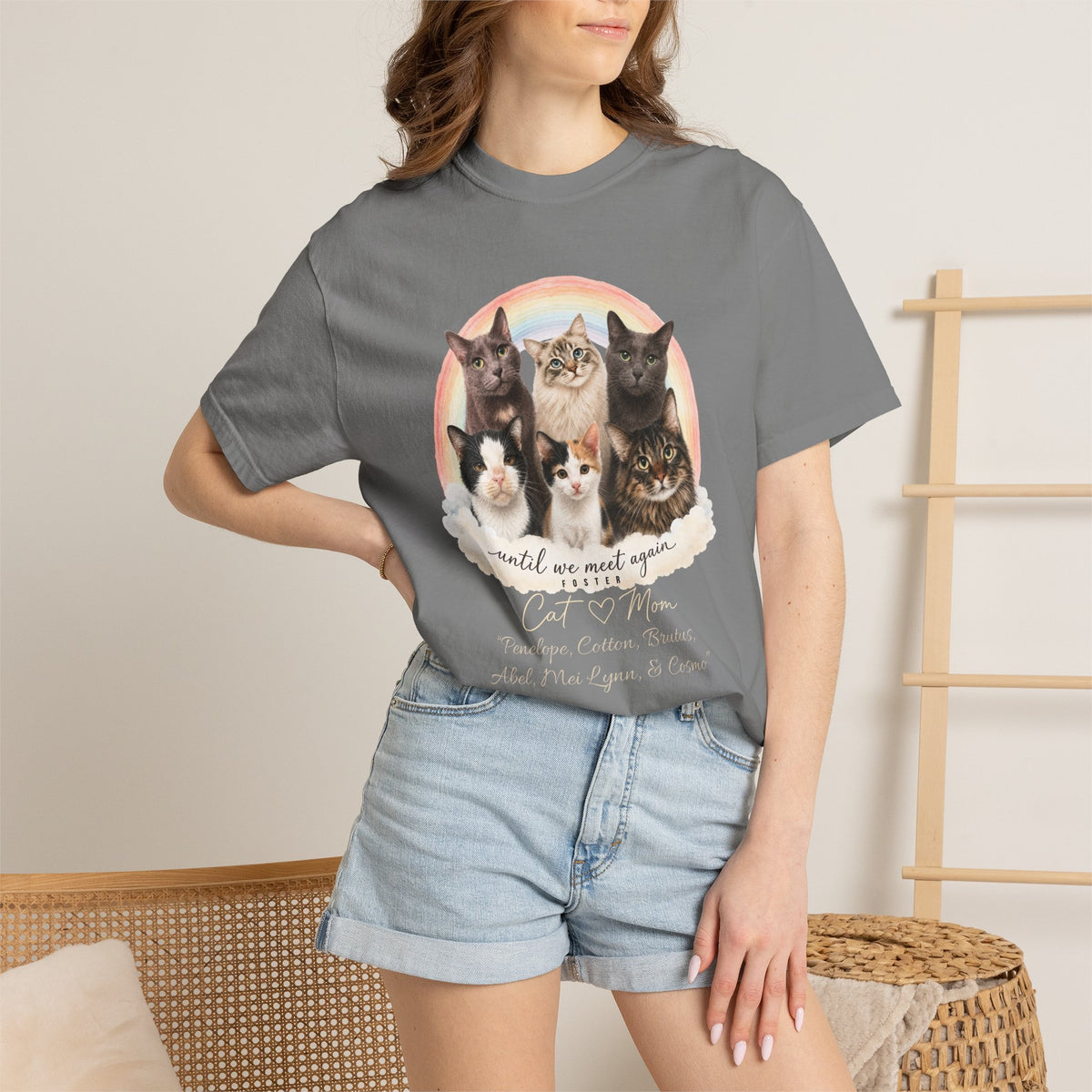Personalized Rainbow Memorial Foster Cat Mom Comfort Colors® T-Shirt