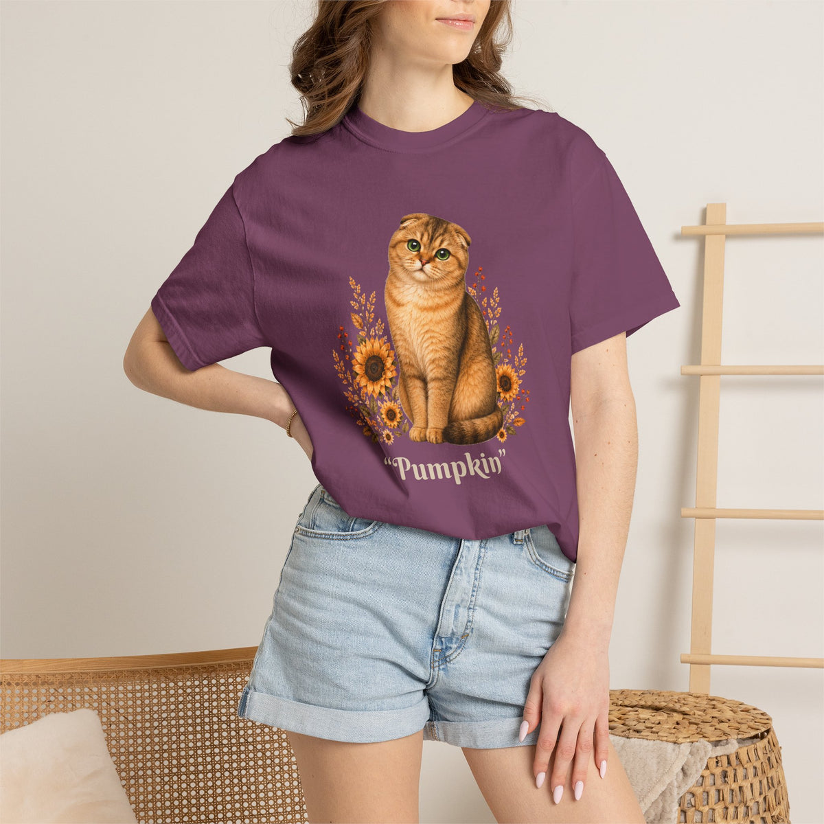 Personalized Scottish Fold Cat Sunflower Comfort Colors® T-Shirt