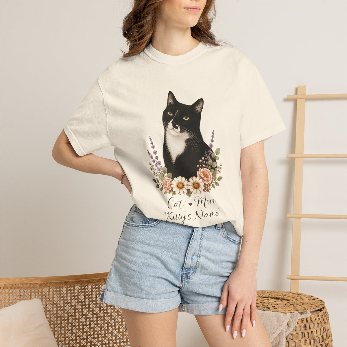 Personalized Black and White Cat Comfort Colors® T-Shirt