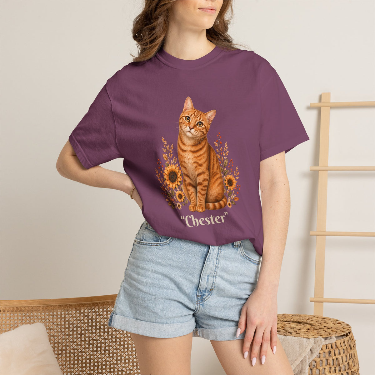 Personalized Orange Cat Sunflower Comfort Colors® T-Shirt